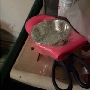 Pink dog bowl set with 2 Stainless Steel Bowls